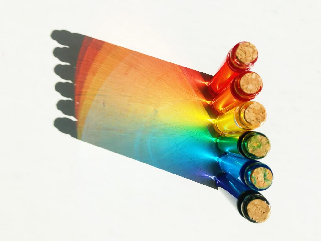 Test tubes showing color experiments
